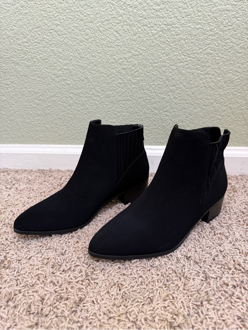 Cityclassified Black Pointed Toe Suede-Look Ankle Booties
